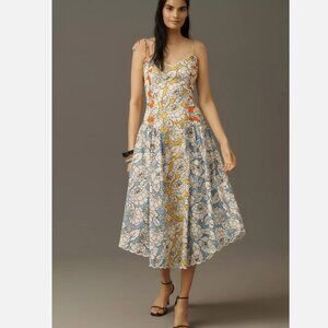 Farm Rio x Anthropologie Basque-Waist Midi Dress Floral Lindeza Size L NWT Large